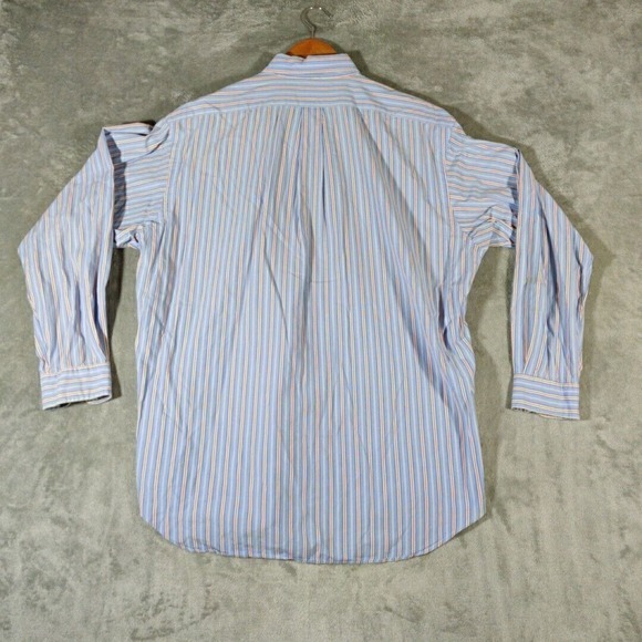 Ralph Lauren Shirt Mens Large Blue Striped Two Ply Cotton Dress Blake Pony Adult - Picture 3 of 8